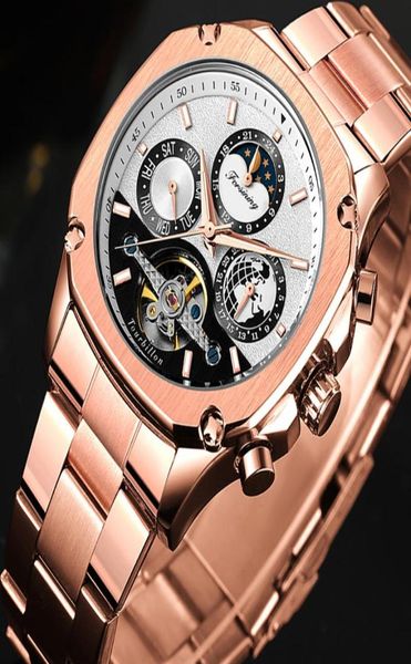 

rose gold tourbillon automatic mechanical men wristwatch military sport male clock classic wristwatches relogio7570120, Slivery;brown