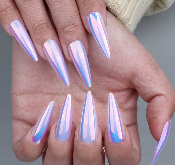 

false nails wearing solid violet pelectric plating sheet long pointed laser enhancement 230317, Red;gold