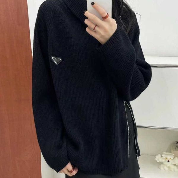 

22ss women brand designer high neck sweater autumn winter new style side slit pull with double zipper design sweater womens clothing d3, White;black