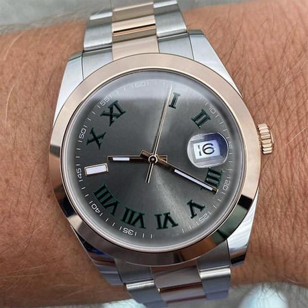 

luxury edition men's watch rose gold bezel stainless steel folding clasp bracelet automatic movement mechanical sapphire glas261i, Slivery;brown