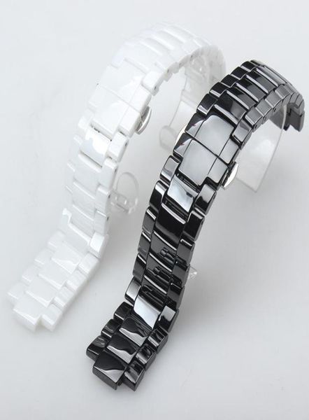 

watch bands hig quality ceramic watchband white black convex mouth bracelet with pushbutton hidden for ar1424 ar1440 189mm 22112820945, Black;brown