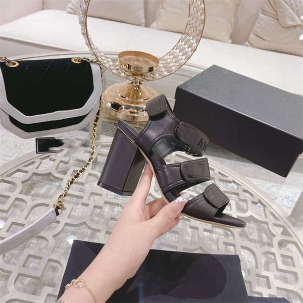 

luxury design sandals 2023 fashion amina channel women summer high heels leather cross lace up student casual slippers 03-07, Black