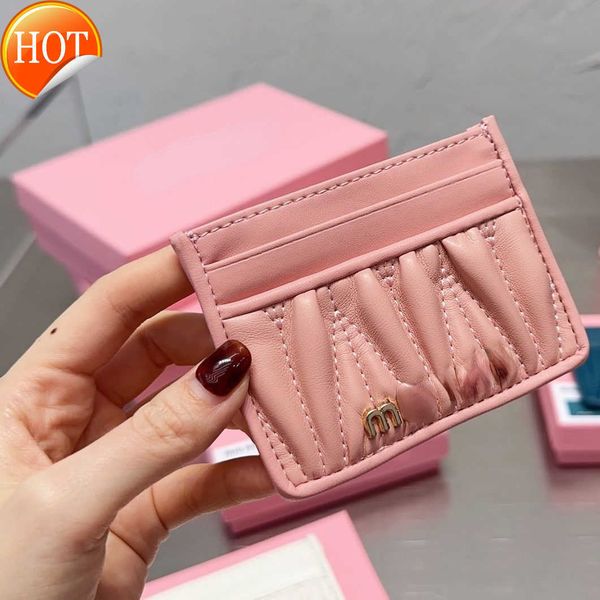 

luxury brand designer card pack full sheepskin women's bag pleated leather exquisite and small girl heart zero purse first choice for f, Red;black