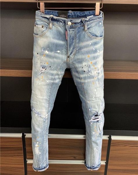 

fw20 new arrival brand designer men denim cool guy jeans embroidery pants fashion holes trousers italy dsquareds dsq2s6973206, Blue
