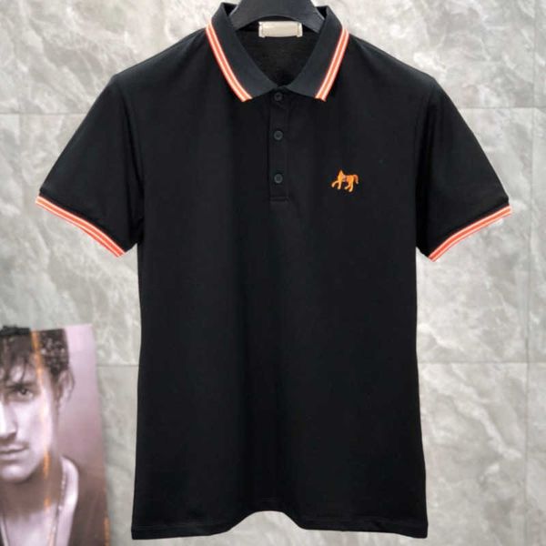 

horse embroidered men polo shirt designer t shirt cotton short sleeved tshirt oversize lapel sweatshirt mens business casual tshirts 3xl, White;black