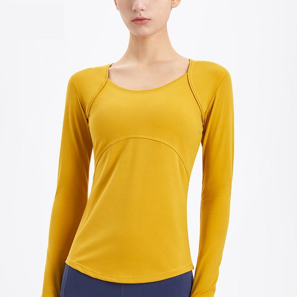 

ll women's yoga long sleeve shirt tight fit solid color loose sports fitness round neck jogging sportswear breathable 4 colors ll953