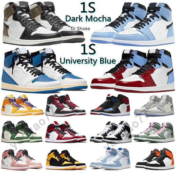 

2023 university blue 1 og basketball shoes jumpman 1s high dark mocha unc light smoke grey hyper chicago patent bred royal toe men women