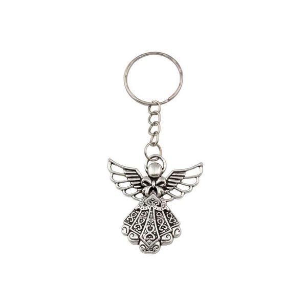 

30pcs antique silver alloy angel band chain key ring travel protection diy jewelry2403