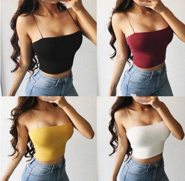 

women's t-shirt selling summer new solid color strap open umbilical back wrapped chest vest 7f9l, White