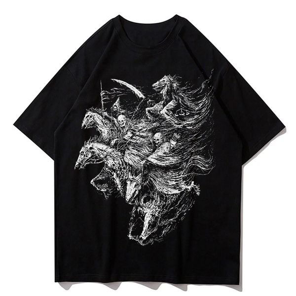 

mens tshirts tshirt short sleeve black and white skull knight pattern spring and summer casual y2k oversized clothing fugees 230317, White;black