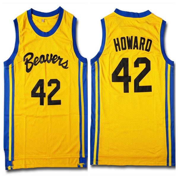 

custom basketball jerseys teen wolf #42 howard moive version beacon beavers basketball jersey yellow embroidered outdoor sport shirt any siz