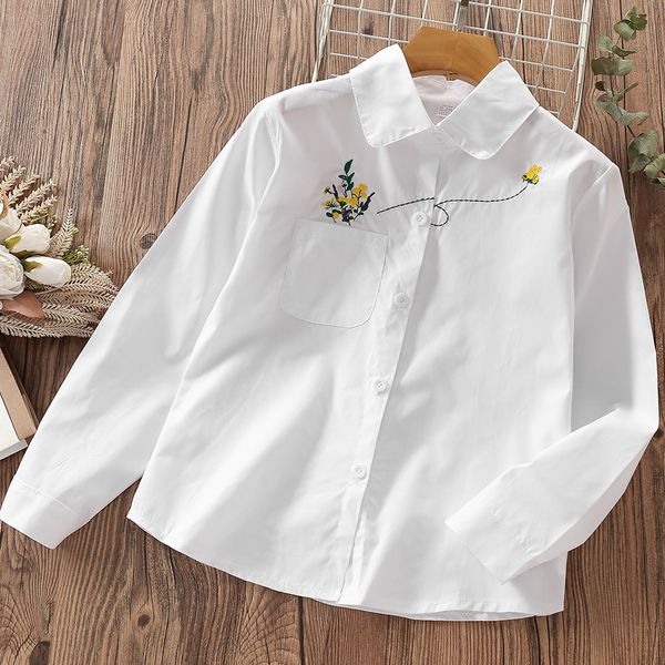 

kids shirts teenagers school shirt for girl blouse cotton long sleeve lace kids clothes spring autumn baby children clothing 6 7 10 14y 230, White;black