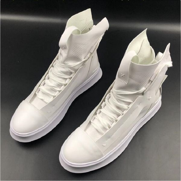 

fashion comfortabl men white casual shoes high lace up trending man leisure shoes platform hip hop zapatos d2a49, Black