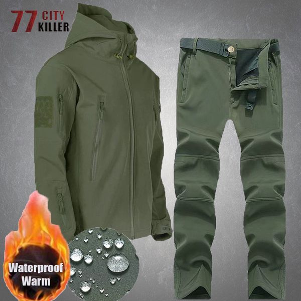 

men's tracksuits army softshell tactical waterproof jackets men hood coat military combat tracksuit fishing hiking camping climbing pan, Gray