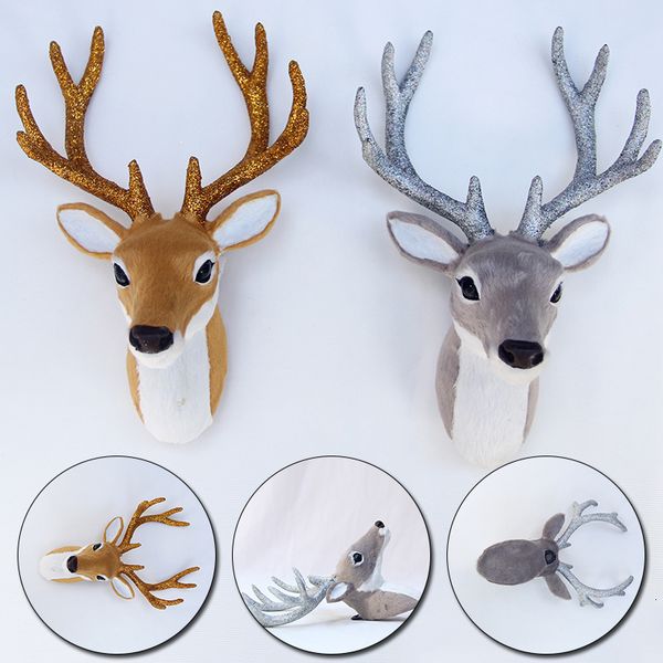 

wall decor simulation plush reindeer elk deer head doll realistic deer antlers head wall mount sculpture for home party xmas decor 230317
