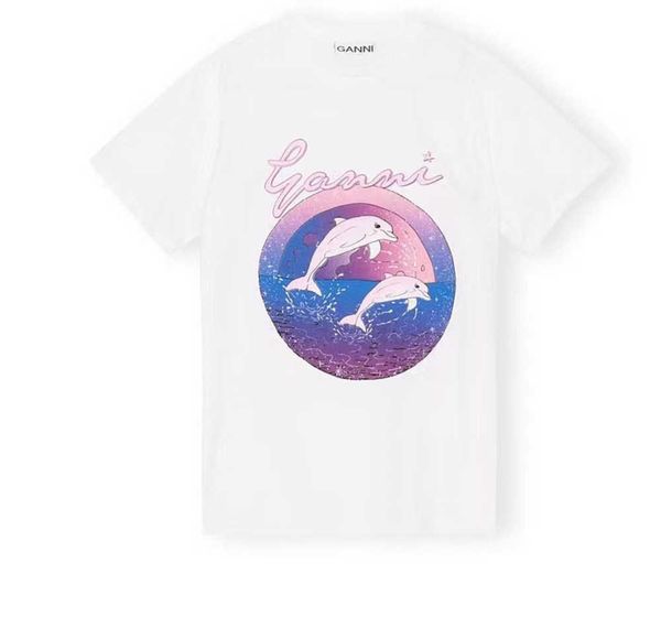 

2023ss ganni women designer t shirt letter print pullover round neck casual fashion short sleeve tees women, White