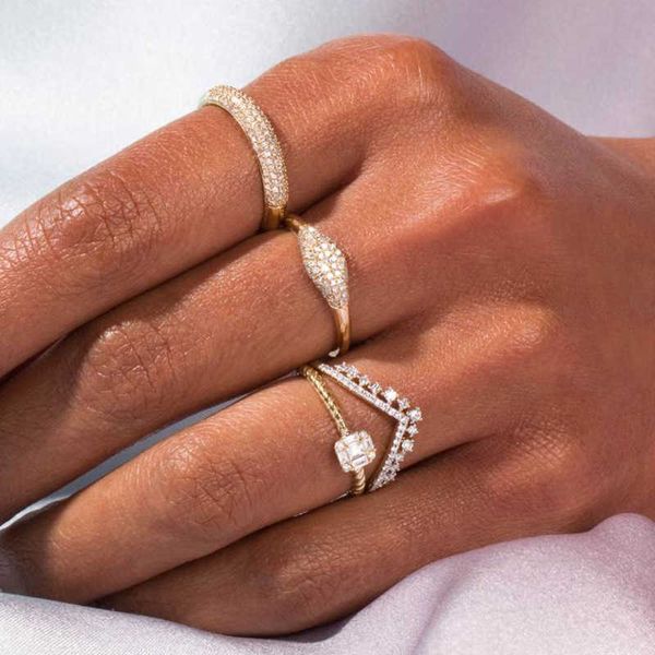 

band rings trendy stacking dainty ins rings for women gold color matching metal brass rings for ladies fashion jewelry accessories r731 g230, Silver