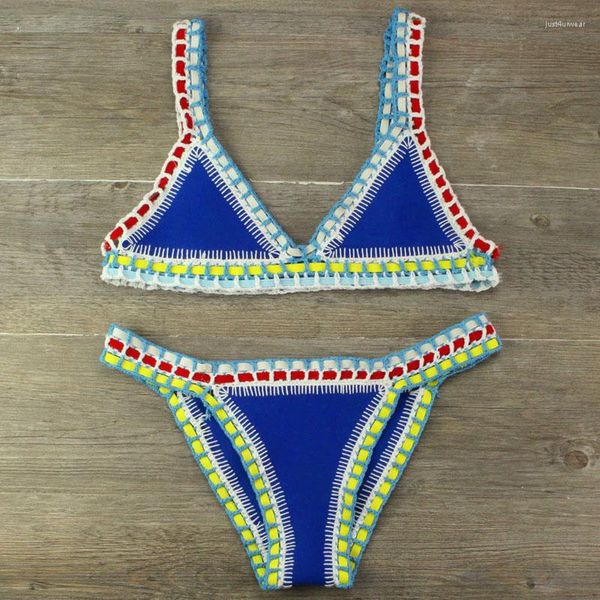 

women's bikini hand crocheted knit patchwork swimsuit women swimwear beach vacation halter maillot biquini bathing suits, White;black