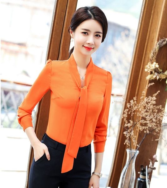 

women's blouses shirts formal women blouses shirts orange long sleeve office fashion ladies work wear blouses ol style 230317, White
