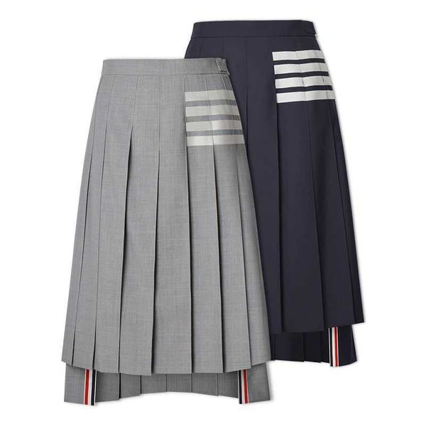

all-pure wool yarn-dyed four-bar 2022 spring and autumn new tb pleated skirt college style long high-end fashion, Black