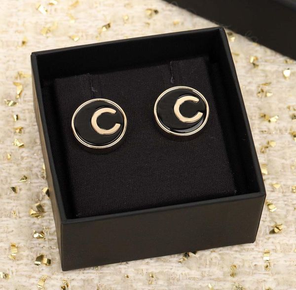 

2023 luxury quality charm small round shape stud earring with black color in 18k gold plated have box stamp ps7394a5916067, Golden