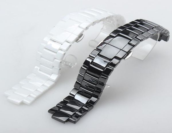 

watch bands hig quality ceramic watchband white black convex mouth bracelet with pushbutton hidden for ar1424 ar1440 189mm 22116855163, Black;brown