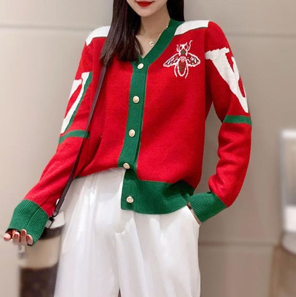 

women's sweaters 2023 autumn winter new color matching green cardigan buttons women sweater casual v-neck long sleeve button loose knit, White;black