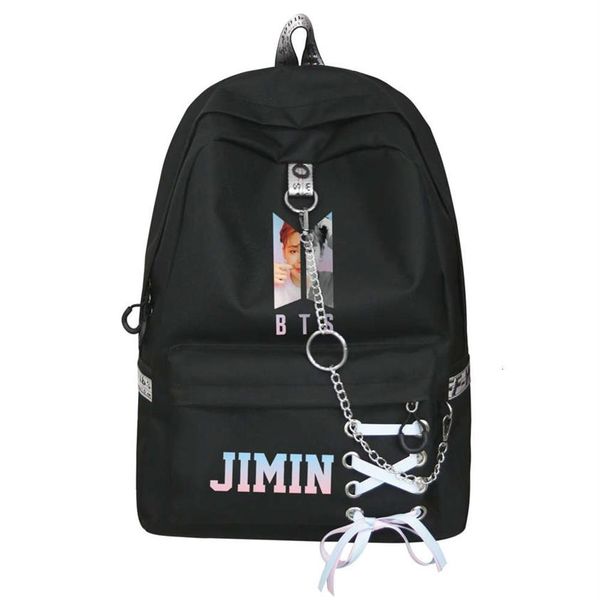 

backpack bts bulletproof youth league peripheral canvas leisure sports schoolbag fashion chain lace up backpack2202