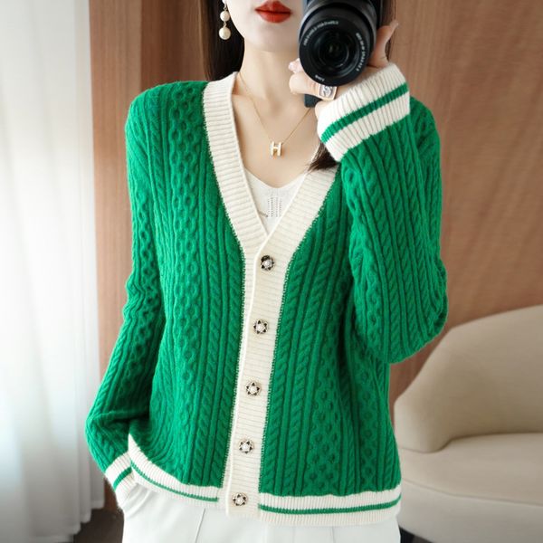 

women's knits tees retro twist blue knitted cardigan wool autumn and winter design sense minority agereducing sweater 230317, White