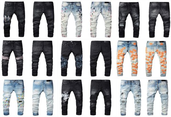 

22ss tikmens jeans distressed motorcycle biker jean rock skinny slim ripped hole stripe fashionable snake embroidery denim pan6607143, Blue