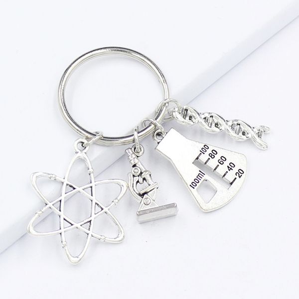 

biology key rings chemist microscope dna atom pendant keyring keychain science teacher biologist gift medical jewelry women men, Slivery;golden