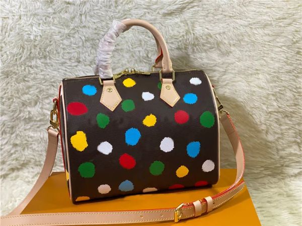 

designer luxury luis handbags totes x yayoi kusama speedy 25 m46433 bandouliere tote handbag painted dots quality
