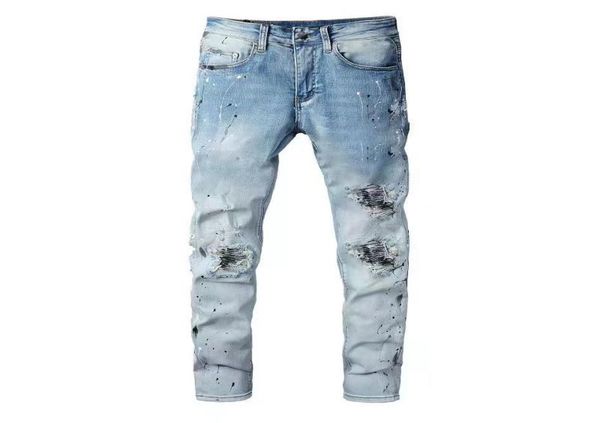 

designer jeans european rock revial jean embroidery holes ripped pattern fashion brand vintage straight slim jeans patched pants w2708737, Blue