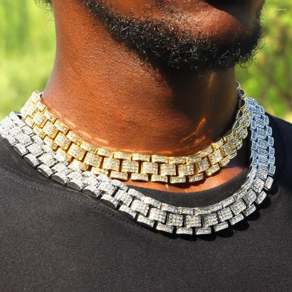 

chains hip hop iced out gold silver color cuban link chain necklaces for men luxury shine watch band jewelry