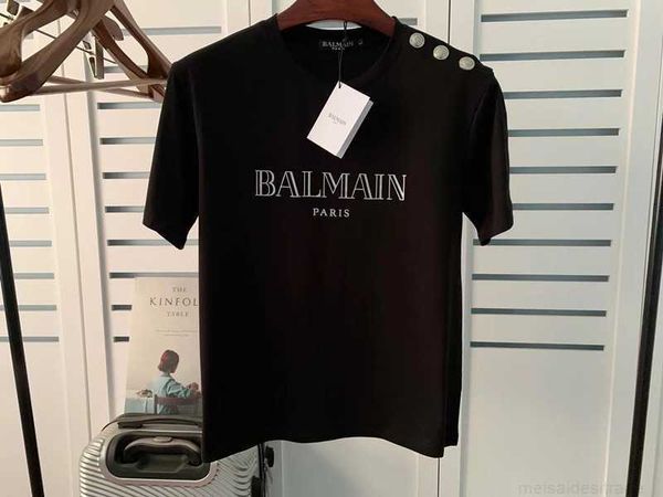 

designer luxury coats ss spring and summer new balman short sleeve shoulder gold button bronzed letter cotton tshirt lovers classic print, Black;white