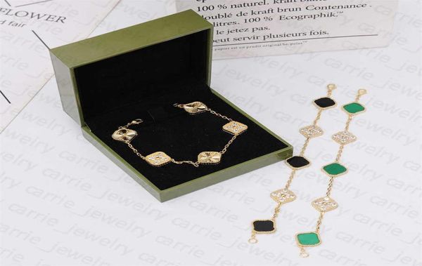 

925 silver vintage women039s 5 flowers bracelet fashion classic set four leaf stone 2022 simple boutique clover desinger love j6409281, Golden;silver