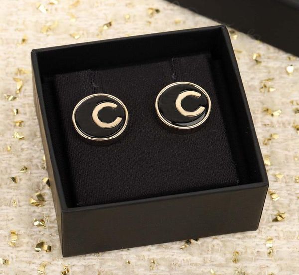 

2023 luxury quality charm small round shape stud earring with black color in 18k gold plated have box stamp ps7394a9713056, Golden