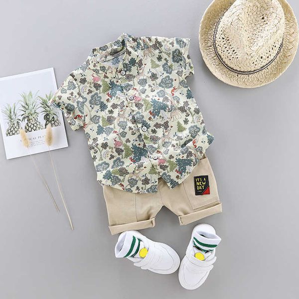 

clothing sets new arrived outfits toddler boy clothing summer print set thin children short sleeve shirt suit for baby kids forest p230315, White