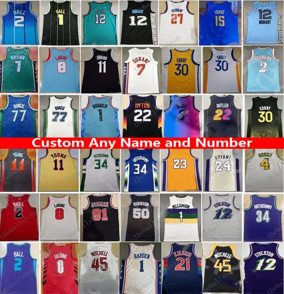 

custom men's basketball jersey kevin ja morant stephen curry lamelo ball doncic antetokounmpo joel embiid lillard trae young zach lavin, Black;red