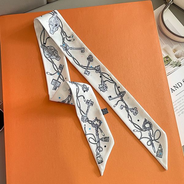 

narrow long slik scarves women's spring autumn new decorative neckerchief hair band tie bag ribbon wrist scarf 5x85cm, Blue;gray