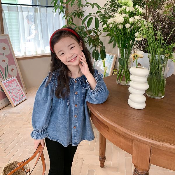 

kids shirts autumn girls fashion retro style denim shirts baby girl turn-down collar long sleeve casual shirt 1-8years 230317, White;black