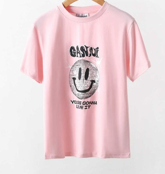 

2023ss ganni women designer t shirt letter earth print pullover round neck loose fashion short sleeve tees, White