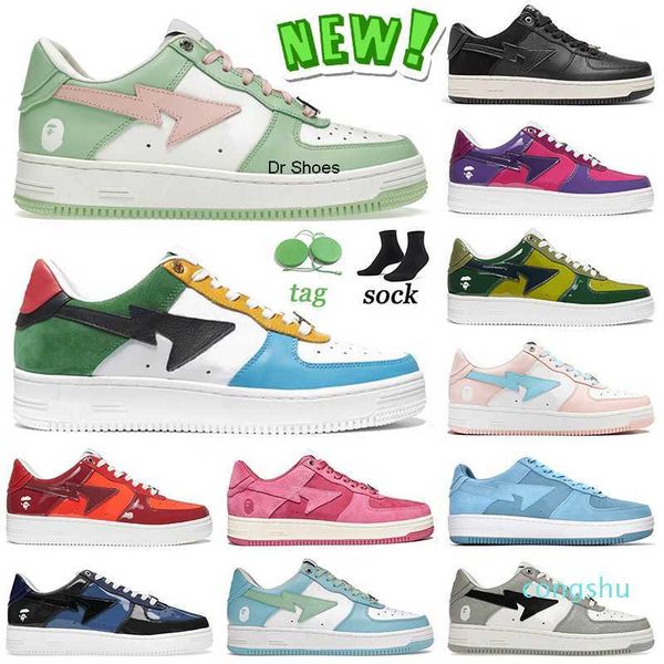

2022 bapestas sk8 casual shoes designer pastel green tokyo black suede mens women3