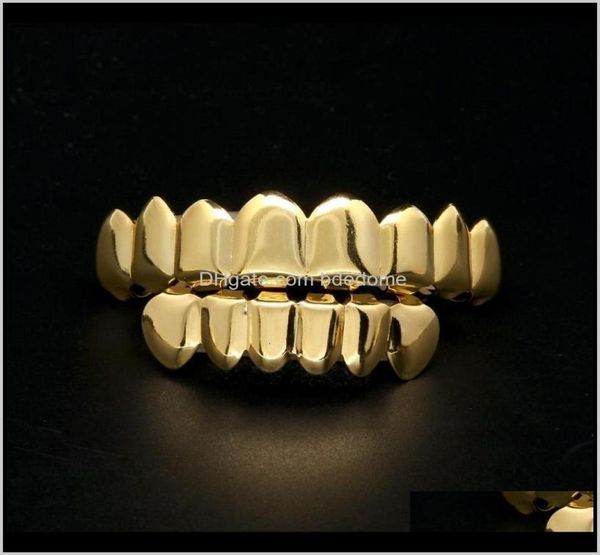 

grillz dental body drop delivery 2021 mens gold grillz set fashion hip hop jewelry eight 8 tooth six 6 bottom t3007878, Black