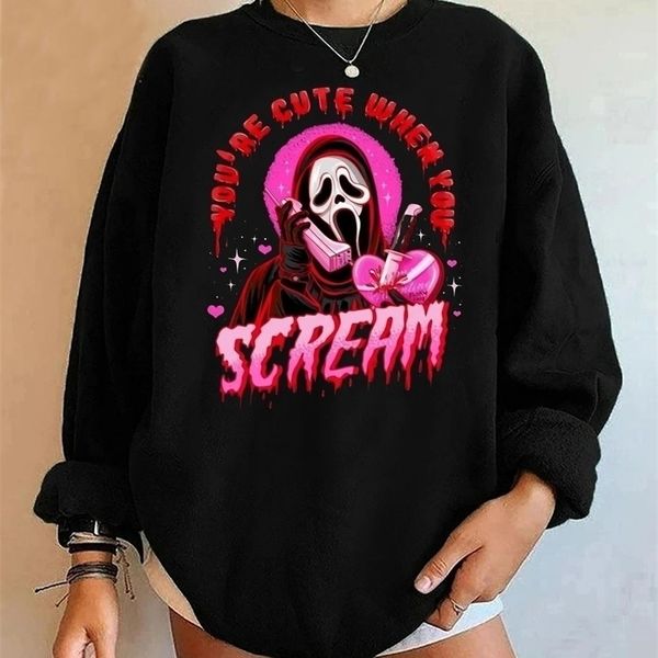

womens hoodies sweatshirts colored youre so cute when you scream halloween sweatshirt pure cotton funny women jumper outfits pullovers sweat, Black