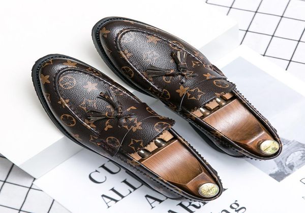 

loafers men shoes british print pu pointed tassel slipon fashion business casual wedding party daily ad0885010219, Black