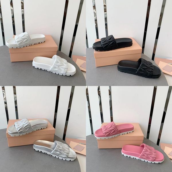 

2023 designer luxury women letters buckle slippers summer casual wear genuine leather outdoors heel sandal crepe upper black/white/pink cust