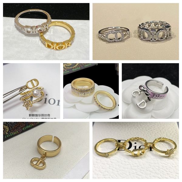 

Dupe Dior Letter Ring Three pieces brass rings set Fashion Designer Vintage rings For women With Gift Box