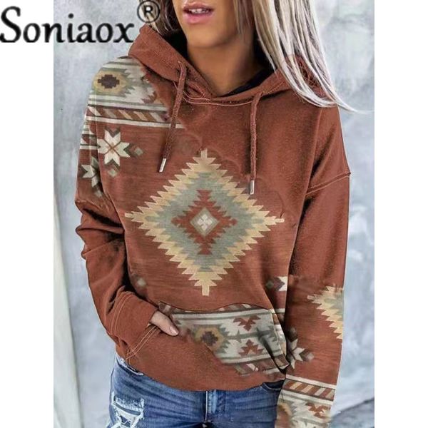 

womens hoodies sweatshirts vintage geometry print hooded women winter casual loose warm hoodie splicing pocket 5xl sweatshirt female street, Black