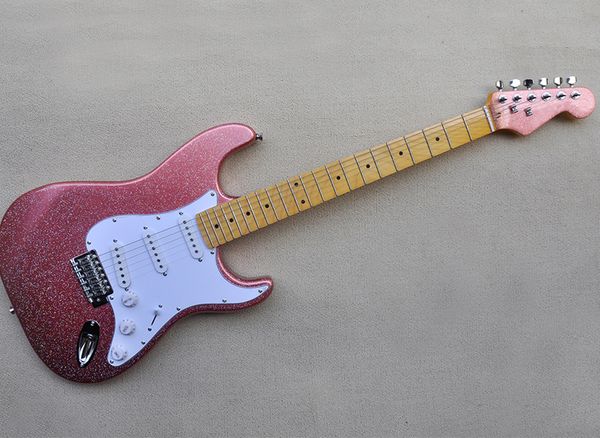 

6 strings sparkle pink electric guitar with yellow maple fretboard sss pickups